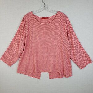 Cut Loose Tunic Top Gingham Plaid Red White Puckered sz XL Resortwear Lagenlook